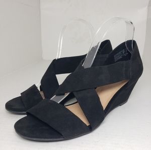 Dexflex Comfort Black Open Toe Low Wedge Sandals